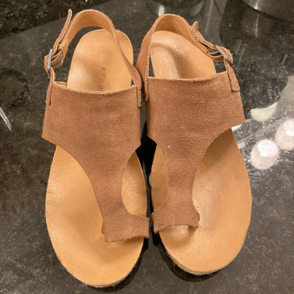 Lucky brand leather sandal wedge heels 7.5